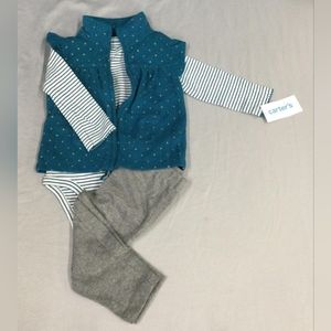 Carter's Baby Girl  3 Piece  teal Outfit size 12m New one piece  w/pants and top